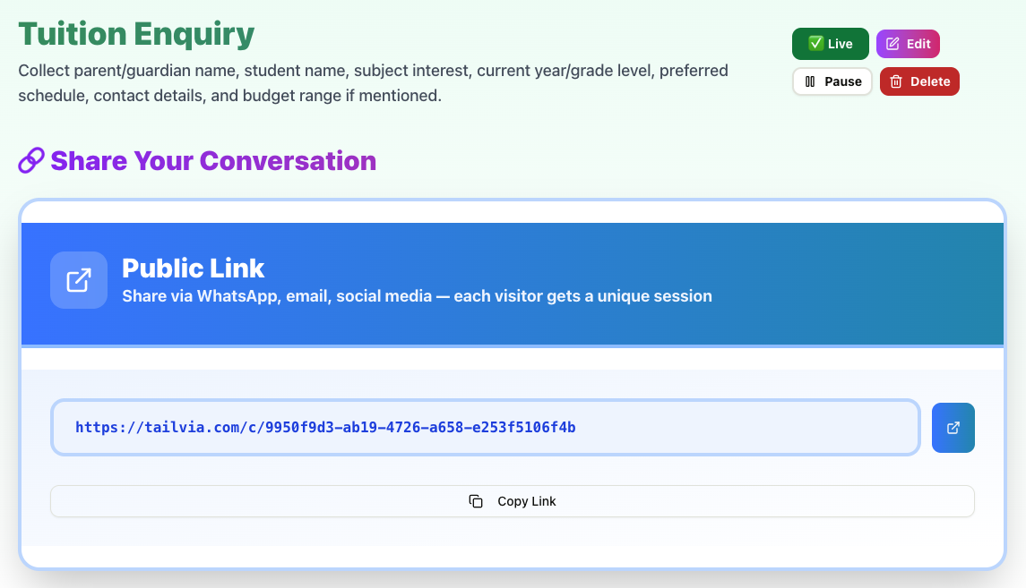 Share your link - Public link interface